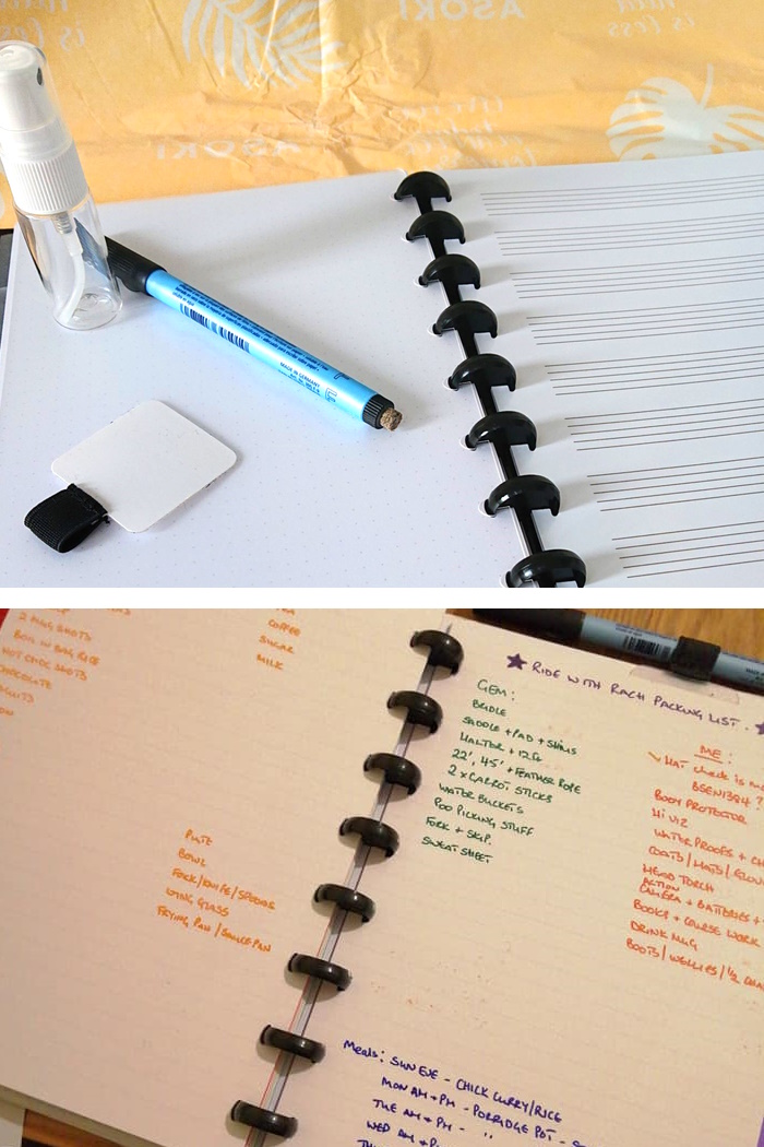 Erasable notebook with lined and dotted pages