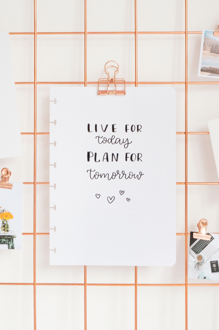 Quote on lined erasable page hanging on rose clipboard