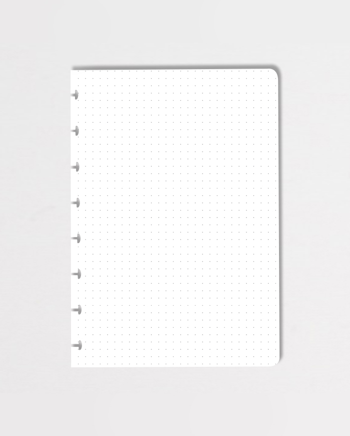 Erasable dot-grid notebook page on grey background