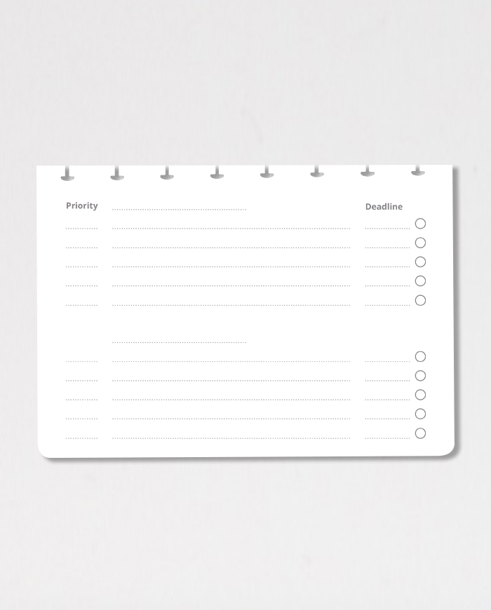 Horizontal piority to-do list page