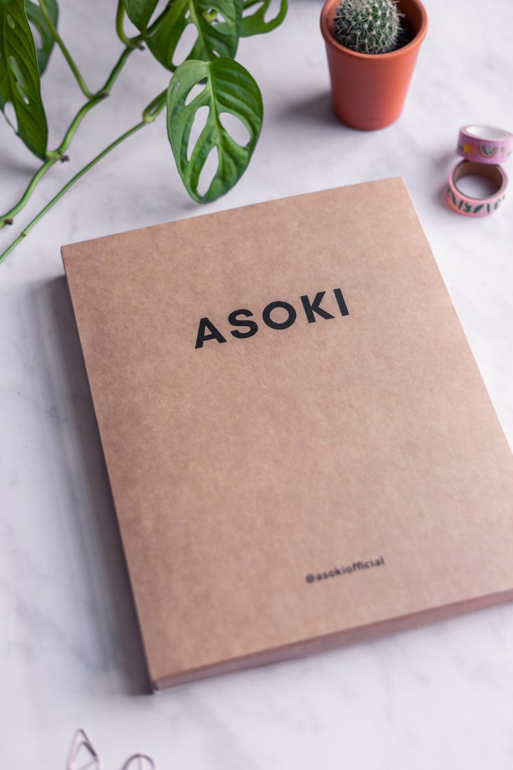 Plastic free packaging for the branded Asoki Planner