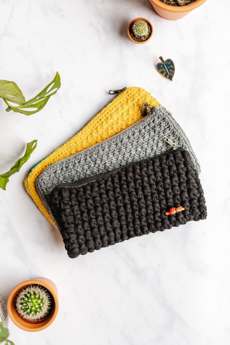 Handmade cotton pencil cases, black, grey and yellow