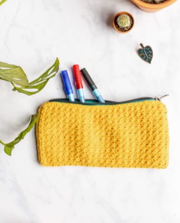 Hand made cotton yellow pencil case