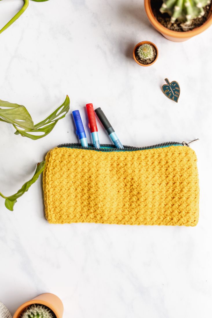 Hand made cotton yellow pencil case
