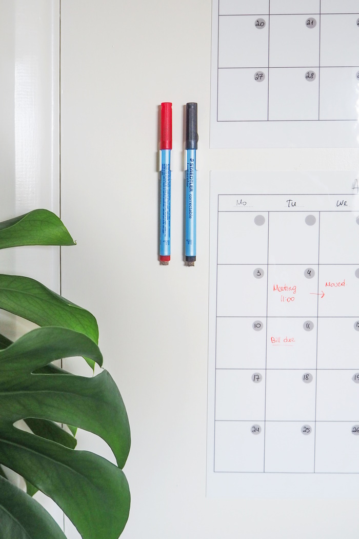 Whiteboard monthly planner sticky